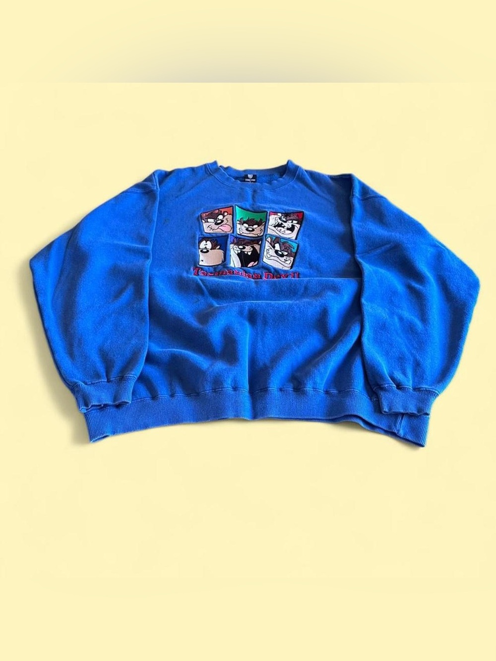 Vintage Warner Bros Taz Tasmanian Devil Embroidered Sweatshirt Blue XL